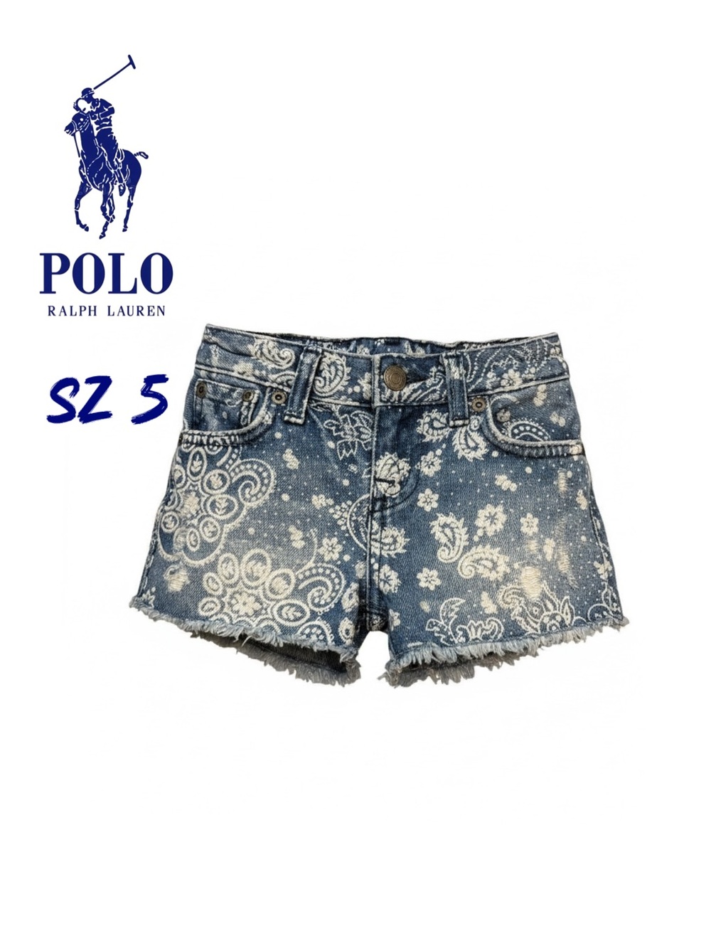 Ralph Lauren Paisley Print Frayed Cutoff Denim Shorts Size 5